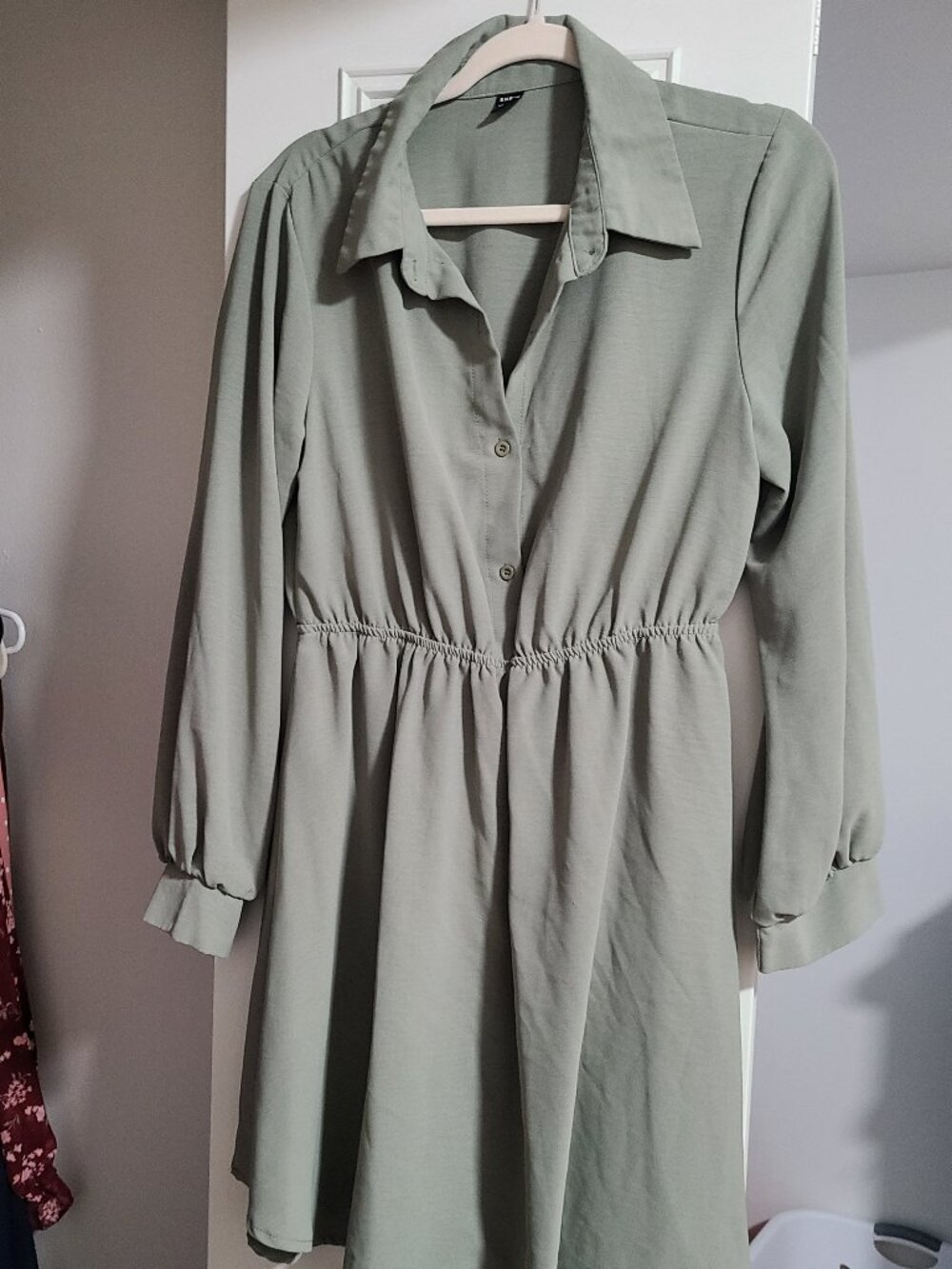 Light sage green shirt dress
